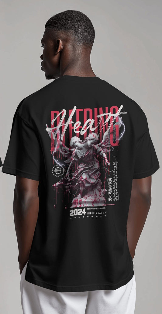 Vordy'X Bleeding Heart Oversized Black T-Shirt